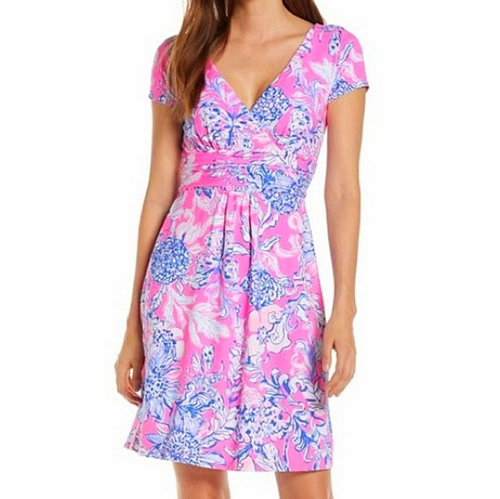 Lilly Pulitzer NWT Winslow Pink Tropics Sun Drenched V-neckline Dress